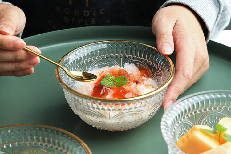 gold rim glass bowl for desserts