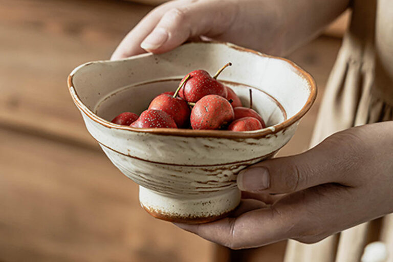 Vintage rustic ceramic high-footed rice bowl