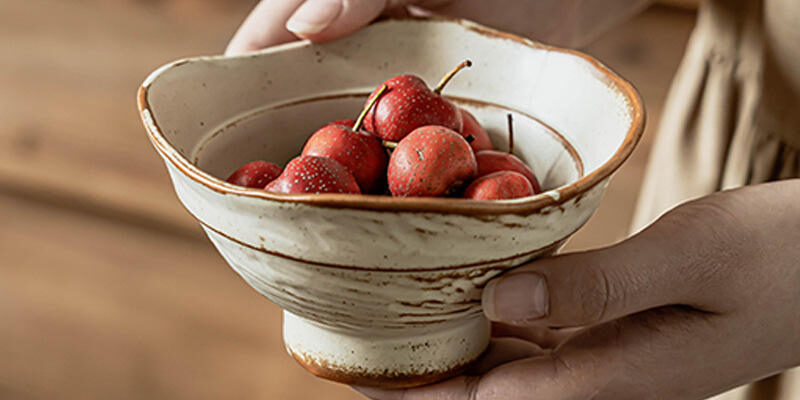 Vintage rustic ceramic high-footed rice bowl