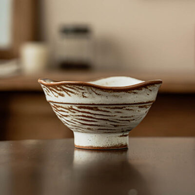 Vintage rustic ceramic high-footed rice bowl